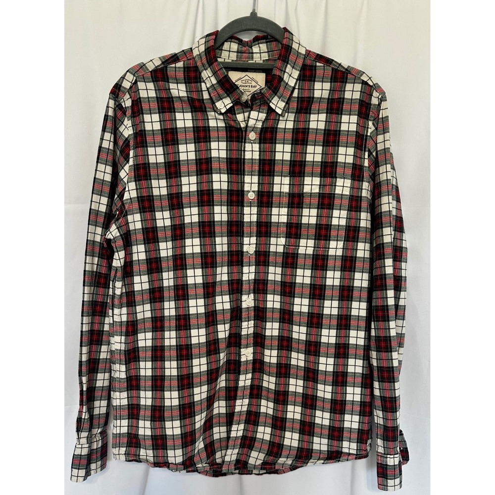St Johns Bay Mens Classic Fit Plaid Button Down Shirt Red Black White Medium